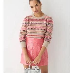 J. Crew Fair Isle Lambswool Blend Sweater Floral Cherry Crewneck Size Medium